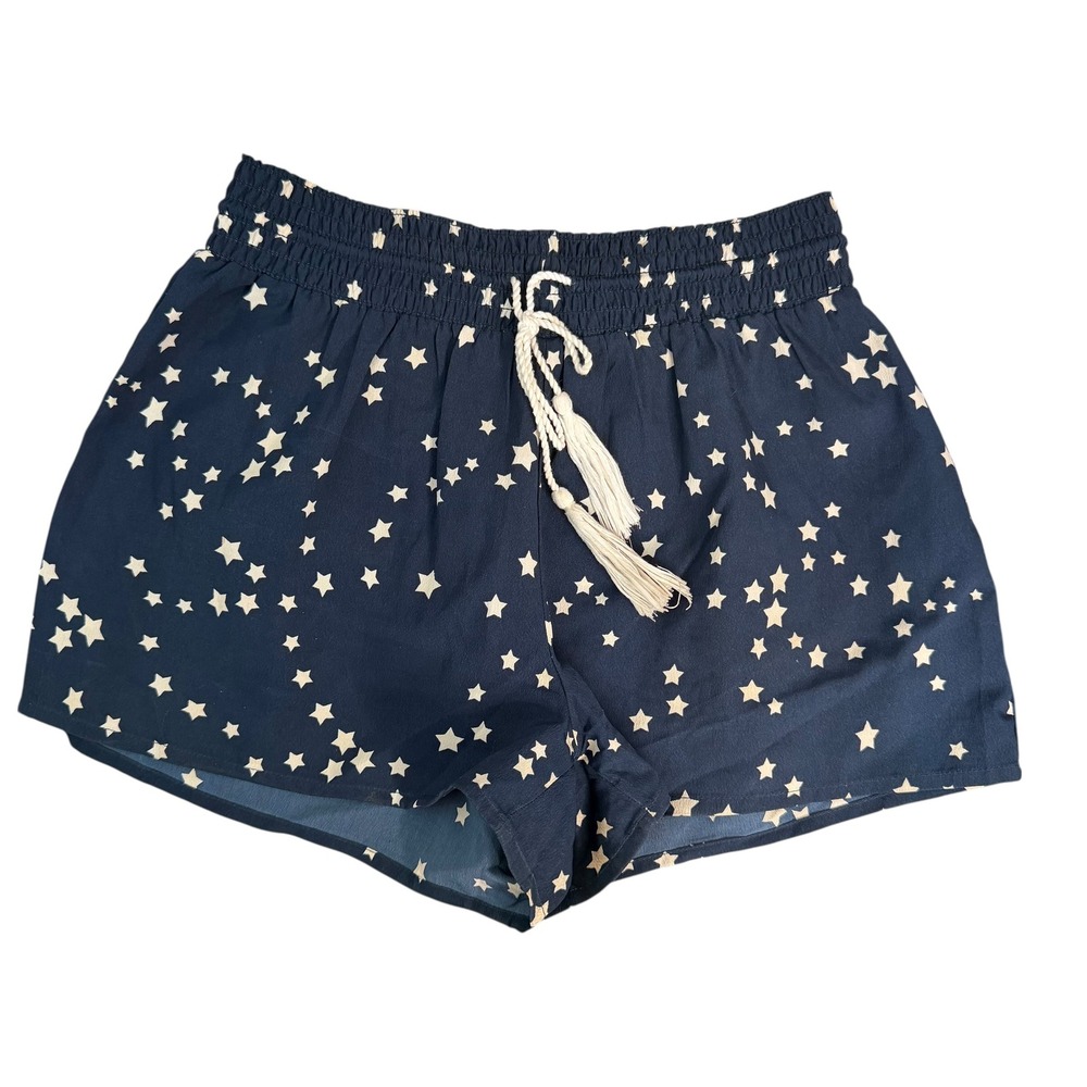 ASOS Womens Blue Star Print Smocked Waist Shorts‎ Tassel Drawstring Size US 2